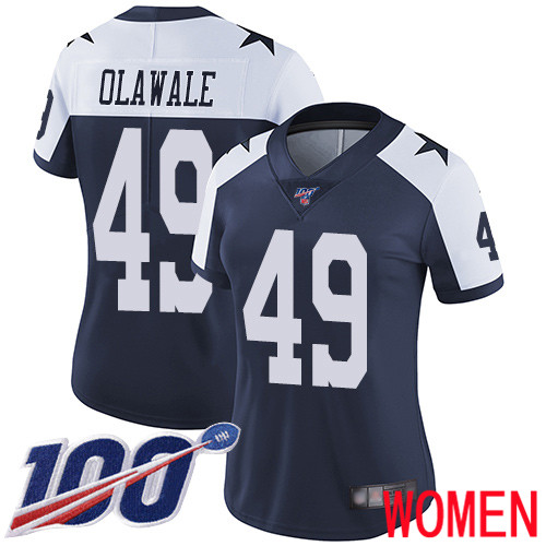 Women Dallas Cowboys Limited Navy Blue Jamize Olawale Alternate 49 100th Season Vapor Untouchable Throwback NFL Jersey